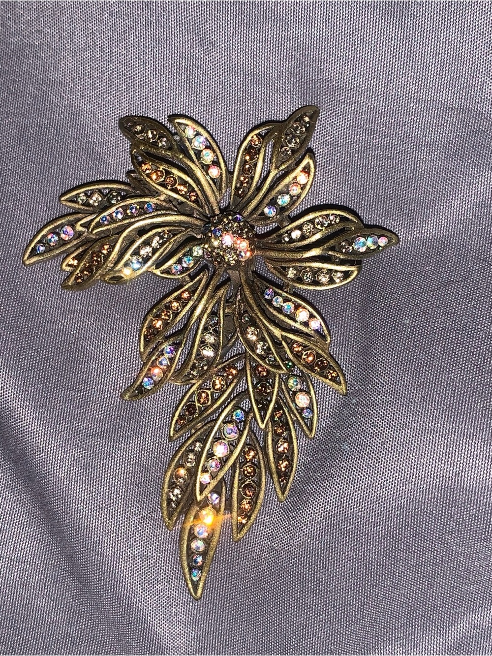 Jay Strongwater Stamped Floral Leaf Brooch with AB Swarovski Crystals